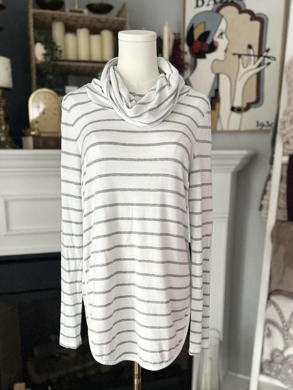 Lou & Grey Striped Long Sleeve White & Grey Women’s Size Medium